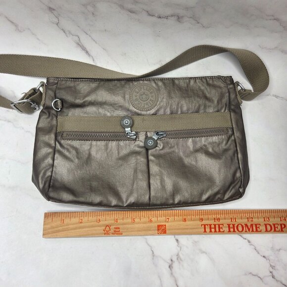 Kipling Angie Metallic Crossbody Bag Shimmer Gray Purse